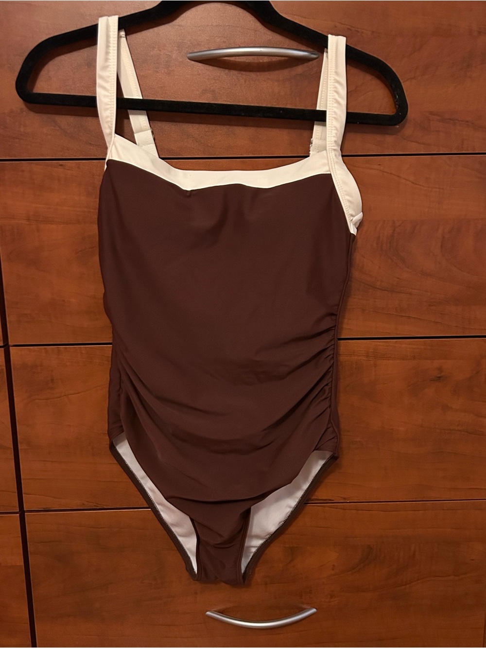 Brown & Cream Ruched One-Piece Swimsuit Women’s Size S